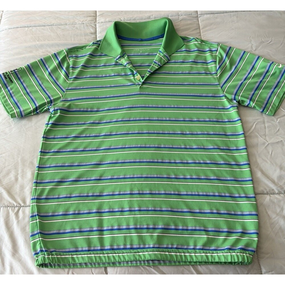 Nike Golf Shirt Medium Green Striped Polo DriFit TPC Four Seasons Las Colinas